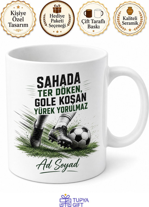 Futbolcuya Hediye Yeşil Saha Krampon Antrenman Çalım Ustası Baskılı Porselen Kupa Bardak