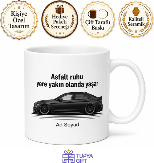 Modifiye Arabasının Altını Kasan Sürücüye Yere Basık Asfalt Ruhu Kupa Bardak Hediye