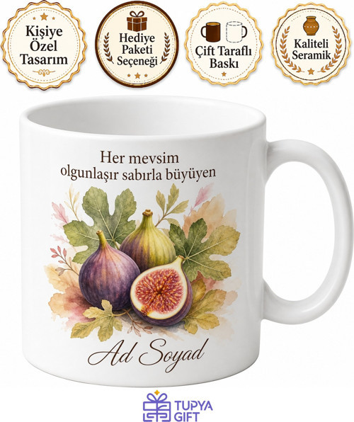 İncir Temalı Özel Tasarım Baskılı Kupa Bardak Hediye Porselen Mug