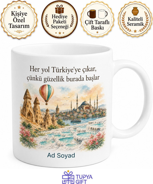 Turizm Haftası Türkiye Güzellikleri Temalı Baskılı Porselen Kupa Bardak Hediye