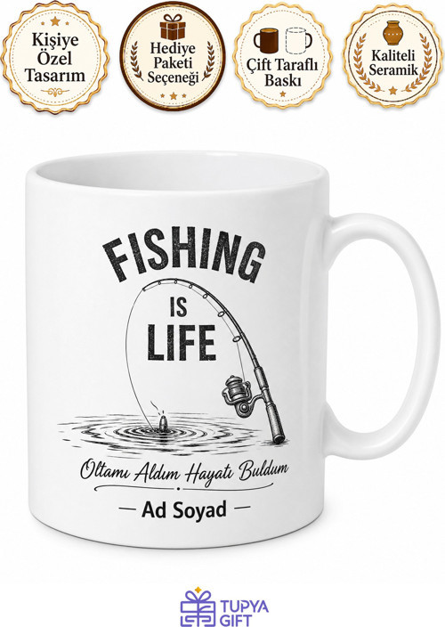 Fishing Is Life Temalı Balık Tutmak Hayattır İngilizce Baskılı Kupa Bardak Hediye