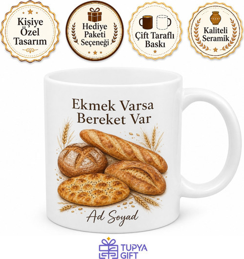 Ekmek Severler İçin Somun Ekmek Pide Ekşi Mayalı Ekmek Temalı Kupa Bardak Hediye