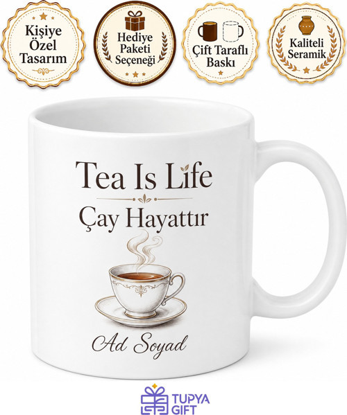 Tea Is Life Baskılı Çay Hayattır İngilizce Çay Kupası Hediye Porselen Kupa Bardak