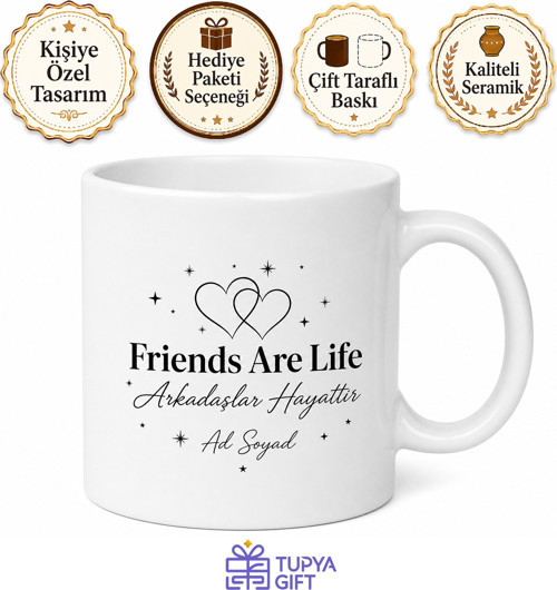 Friends Are Life Yazılı Arkadaşlar Hayattır İngilizce Kahve Kupası Hediye