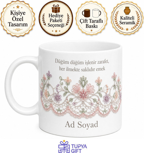 İğne Oyası Ustası Düğüm Düğüm Zarafet Çay Kupası Hediye Bardak