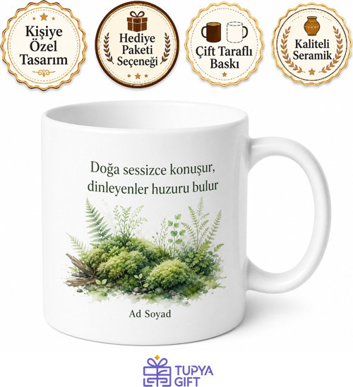 Yosun Temalı Baskılı Kupa Bardak Hediye Doğa Severlere Özel Tasarım Porselen Mug