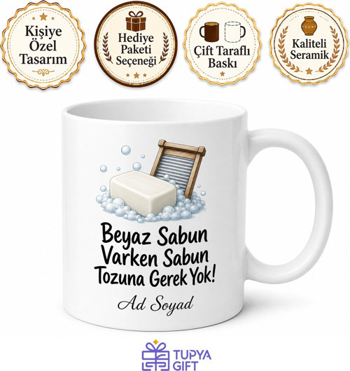 Beyaz Sabun Kullanan Annelere Sabun Tozu Elde Yıkama Kupa Bardak Hediye