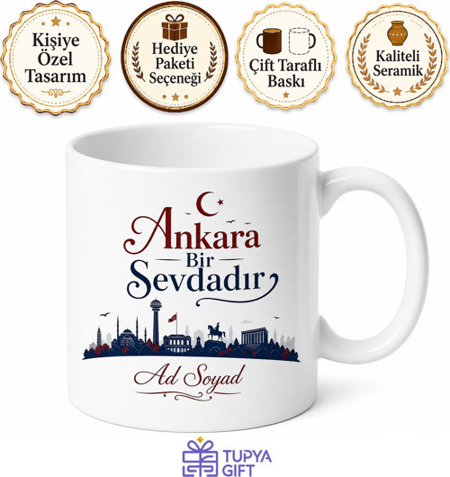 Ankaralı Yazılı Baskılı Kupa Bardak Hediye Özel Tasarım Porselen Ankara Hatıra