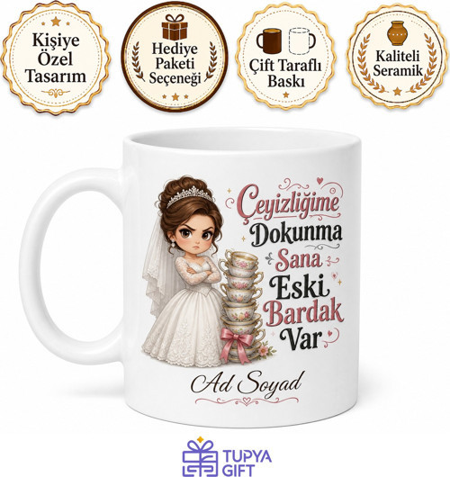Çeyizlik Fincanları Kullandırmayan Gelin Kupası Çeyiz Hediye Bardak