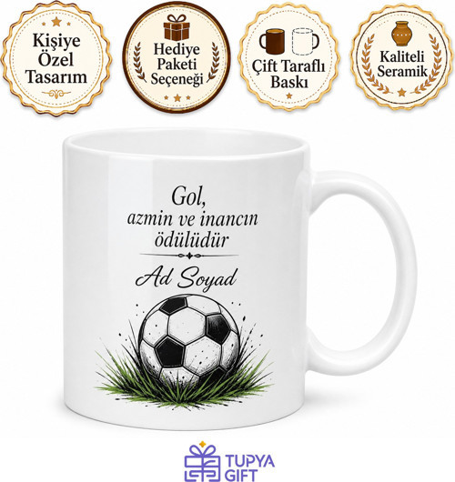 İsimli Futbol Topu Desenli Baskılı Kupa Bardak Futbolcuya Özel Hediye