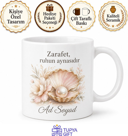 İsme Özel Haziran Doğum Taşı İnci Temalı Baskılı Porselen Kupa Bardak Hediye