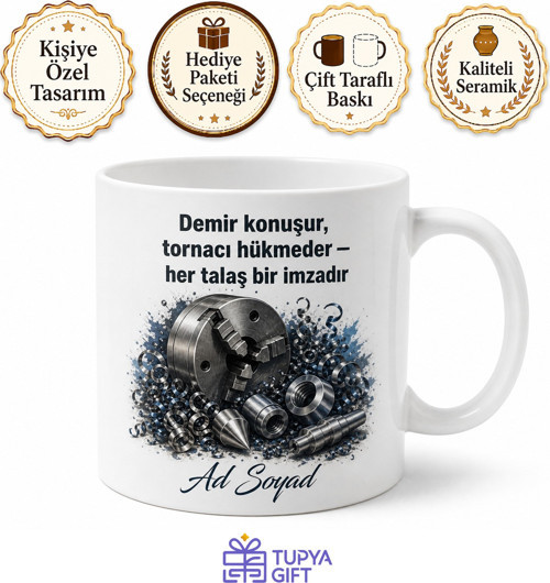 Tornacıya Hediye Talaşlı İmalat Milimetrik Ustalık Temalı Baskılı Porselen Kupa Bardak