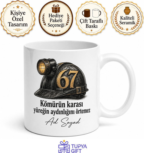 Zonguldak Plakalı Madenci Bareti Çizimli Emeğin Başkenti Kupa Bardak Hediye