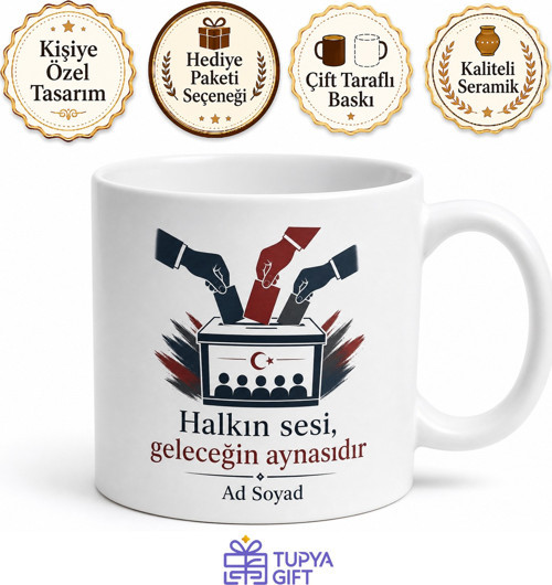 Demokrasi Savunucularına Halkın Sesi Katılımcı Yönetim Seçim Sandığı Kupa Bardak Hediye