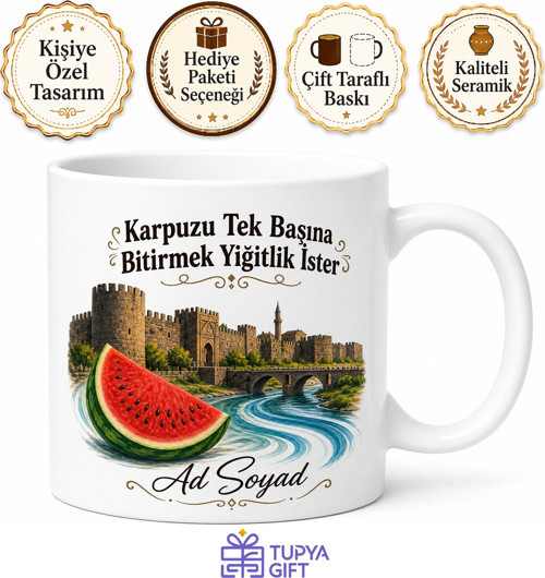 Diyarbakır Karpuzu Dicle Nehri Surlar Temalı Kupa Bardak Hediye