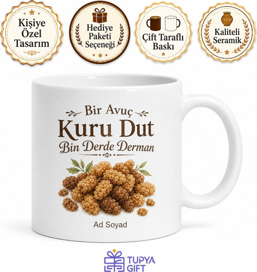Kuru Dut Yiyenlere Dut Kurusu Şifalı Dut Kışlık Kuruyemiş Kupa Bardak Hediye