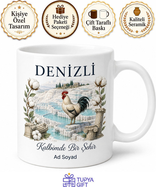 Denizli Şehir Hatırası Baskılı Kupa Bardak Hediye Porselen Mug