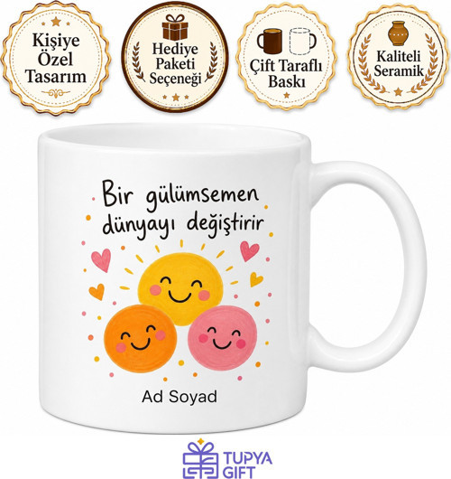 Dünya Gülümseme Günü Hediye Kupa Bardak Etrafına Neşe Saçanlara Özel Tasarım