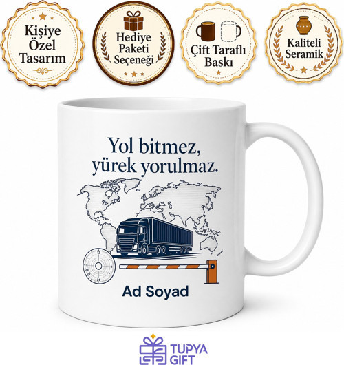 Tırıyla Kıtaları Aşan Şoföre Sınır Kapısı Takograf Kahve Kupası Hediye Bardak