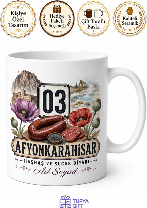 Afyonkarahisar Plakalı Haşhaş Ve Sucuk Diyarı Yöresel Termal Kupa Bardak Hediye