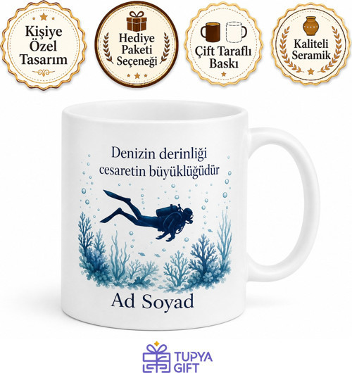 Dalış Eğitmeni Sualtı Keşif Rehberi İsim Yazılı Kupa Bardak Hediye