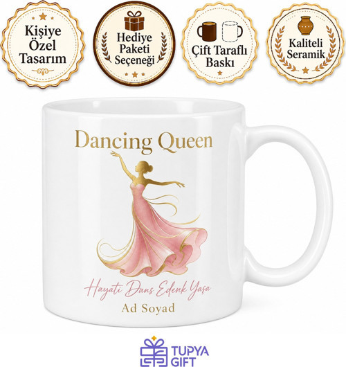 Dancing Queen Baskılı Dans Kraliçesi İngilizce Kahve Kupası Hediye Bardak