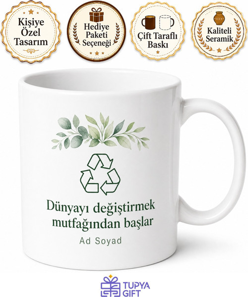 Sıfır Atık Mutfak Çöpsüz Yaşam Kupa Bardak Hediye Porselen Kupa