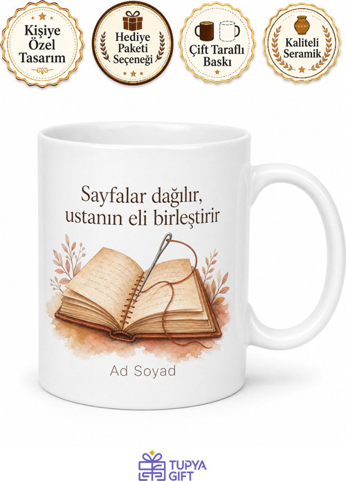 Matbaa Ciltleme Ustası Sayfaları Birleştiren Çay Kupası Hediye Bardak