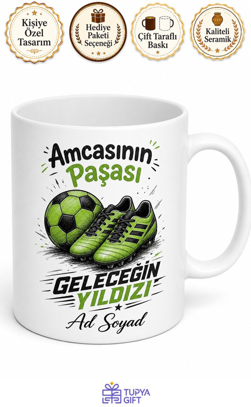 Amcasının Paşası Futbol Topu Çizimli Geleceğin Yıldızı Amca Yeğen Spor Aşkı Çay Kupa Bardak