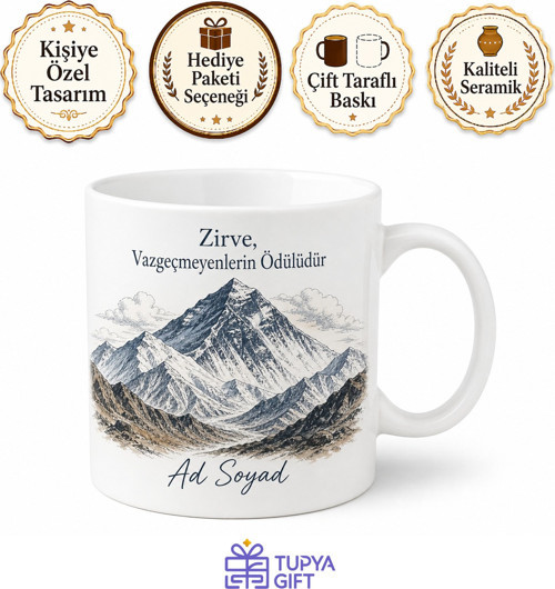 Dağcıya Hediye Zirveye Ulaşanlar İçin Everest Çizimli Çay Kupası Bardak