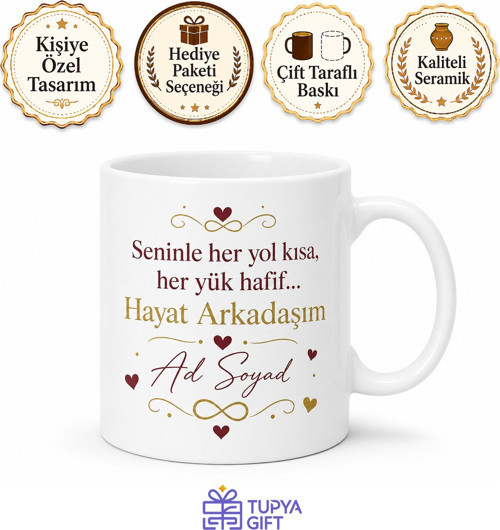 İsme Özel Hayat Arkadaşım Yazılı Kupa Bardak Özel Tasarım Hediye