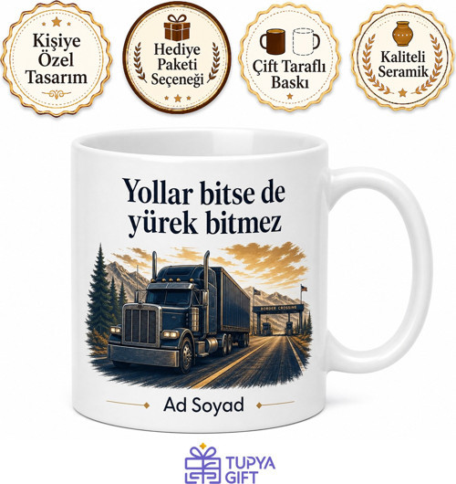 Uluslararası Tır Şoförü İsim Yazılı Kupa Bardak Sınır Kapısı Temalı Hediye