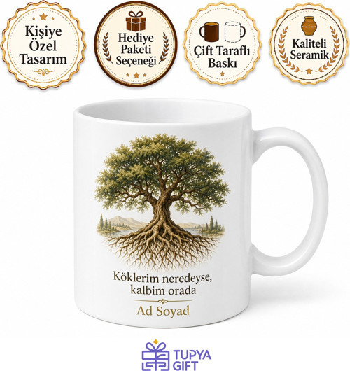 Memleket Ağacı Temalı Baskılı Kupa Bardak Kişiye Özel Hediye