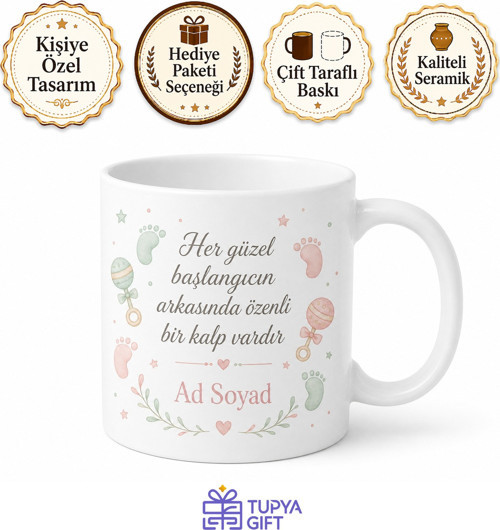 Baby Shower Organizatörü Bebek Öncesi Kutlama İsme Özel Kupa Bardak Hediye