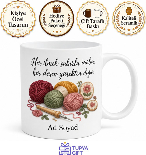 Punch İğnesi Nakış İşleyenlere Yün Desenli Hediye Kupa Bardak Özel Tasarım