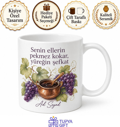 Üzüm Tatlısı Yapan Annelere Pekmezli Üzüm Kupa Bardak Hediye