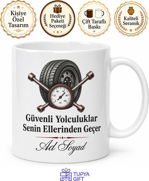 Lastikçiye Hediye Oto Lastikçi Kupa Lastik Değişimi Bijon Hava Basıncı Bardak