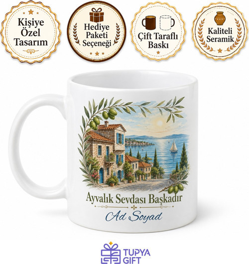 Ayvalık Temalı Balıkesir Kupa Bardak Özel Tasarım Hediye Porselen Kupa