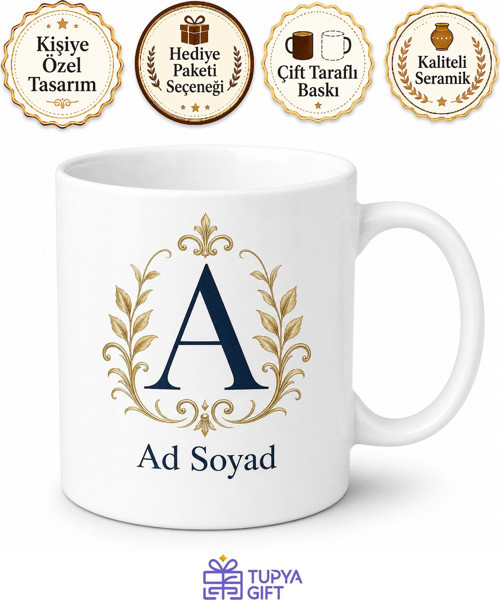 Kişiye Özel İsim Baş Harfi Baskılı Kupa Bardak Harf Monogram Hediye