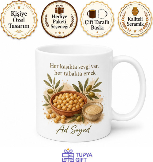 Humus Yapan Annelere Tahinli Nohut Ezmesi Ortadoğu Lezzeti Kupa Bardak Hediye