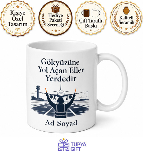 Havalimanı Bekçisi Yer Hizmetleri Çalışanı Seramik Kupa Bardak Hediye