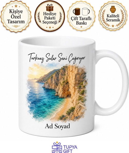 Antalya Kaş Kaputaş Plajı Turkuaz Sular Tatilci Kupa Bardak Hediye