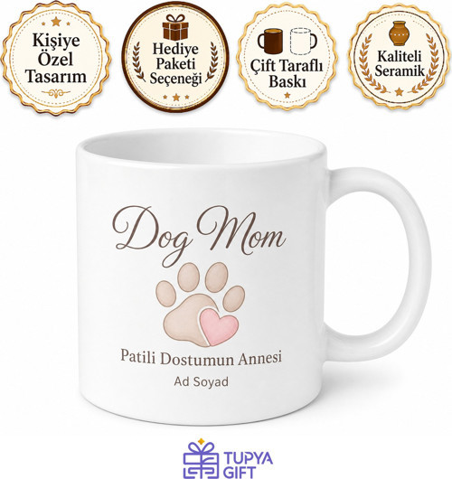 Dog Mom Yazılı Köpek Annesi İngilizce Baskılı Porselen Kupa Bardak Hediye