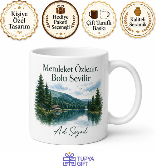 Bolu Memleket Temalı Kişiye Özel Baskılı Kupa Bardak Hediye