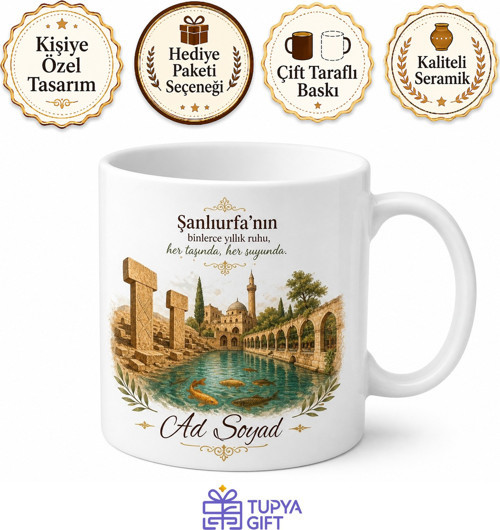 Şanlıurfa Balıklıgöl Göbeklitepe Mırra Kahvesi Sıra Gecesi Temalı Porselen Kupa Bardak Hediye