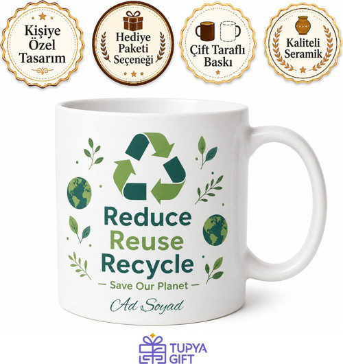 Recycle Baskılı Geri Dönüşüm İngilizce Kupa Bardak Çevreci Hediye