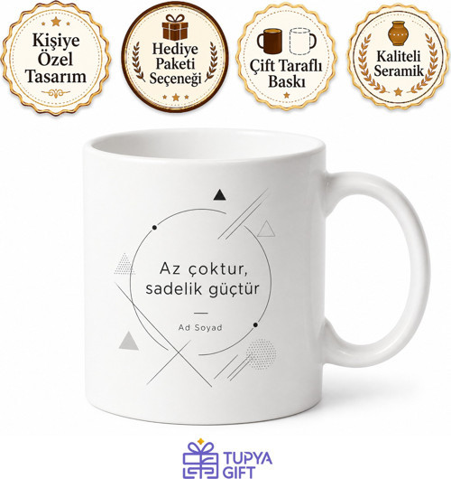 Sadelik Temalı Minimalist Baskılı Kupa Bardak Özel Tasarım Hediye