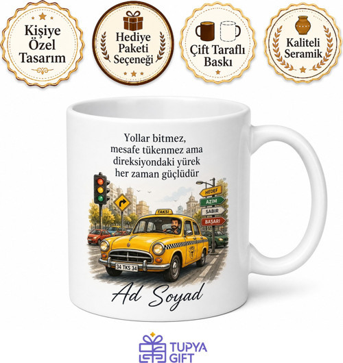 Sarı Taksi Şoförüne Taksametre Açılışı Trafik Çilesi Çay Kupası Hediye