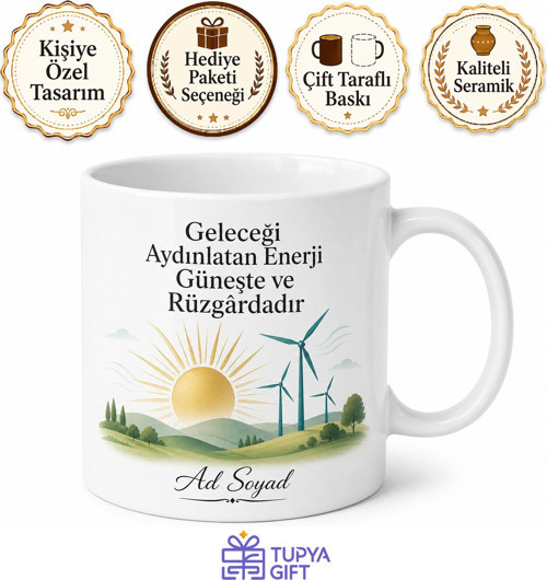 Dünya Yenilenebilir Enerji Günü Güneş Rüzgar Temalı Baskılı Kupa Bardak Hediye