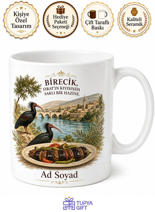 Şanlıurfa Birecik Fırat Nehri Kelaynak Kuşları Patlıcan Kebabı Kupa Hediye Bardak